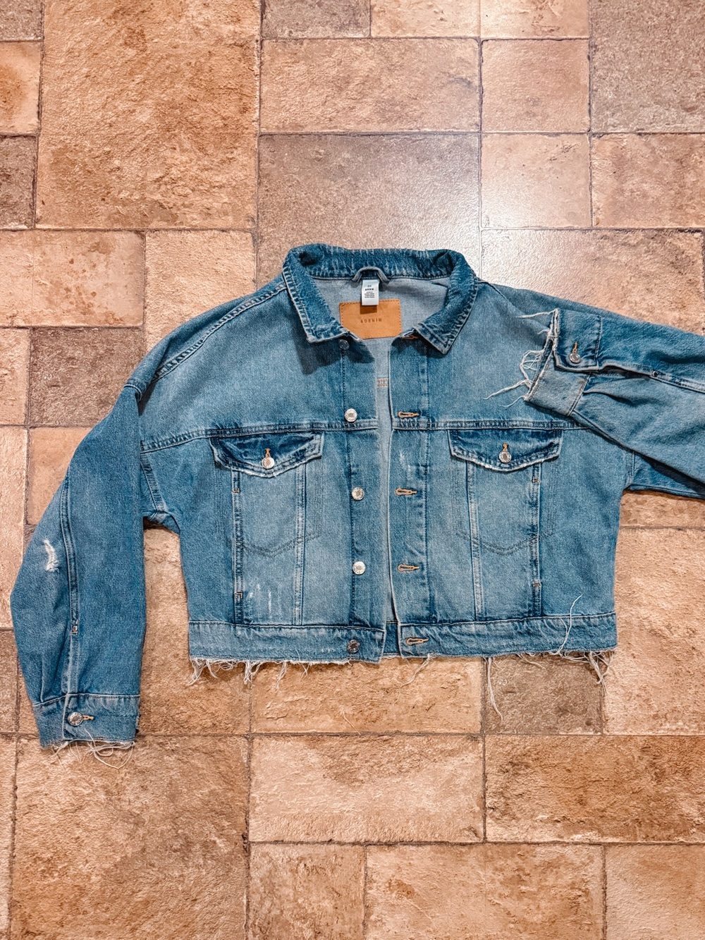 Cropped Light Blue Distressed Jean Jacket - Women's Casual Denim